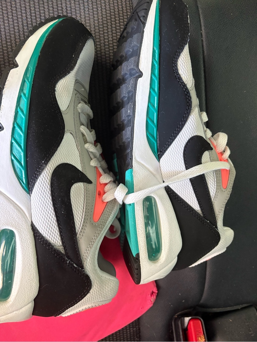Nike Retro Running Shoes in White, Black & Teal with Coral Accents